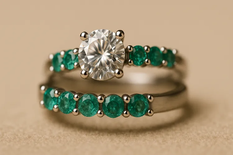 A detailed display of a stainless steel ring set with zircon and semi-precious stones A detailed display of a stainless steel ring set with zircon and semi-precious stones