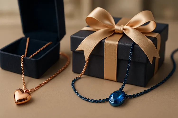 Custom electroplated jewelry necklaces and gift box displays Custom electroplated jewelry necklaces and gift box displays