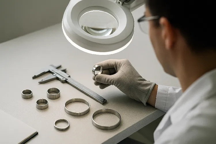 Stainless steel jewelry being quality checked Stainless steel jewelry being quality checked
