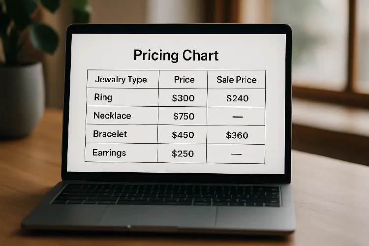 Jewelry pricing chart showing different pricing strategies