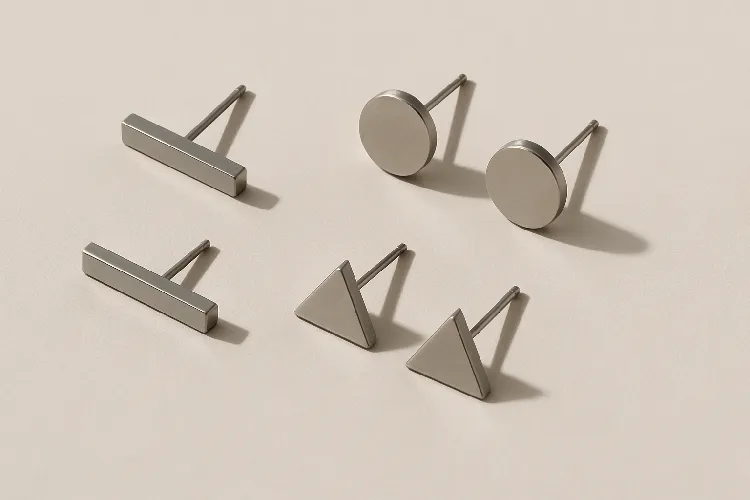 Minimalist geometrically shaped stainless steel stud earrings display picture Minimalist geometrically shaped stainless steel stud earrings display picture