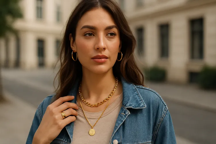 Stylish woman wearing gold-plated stainless steel accessories