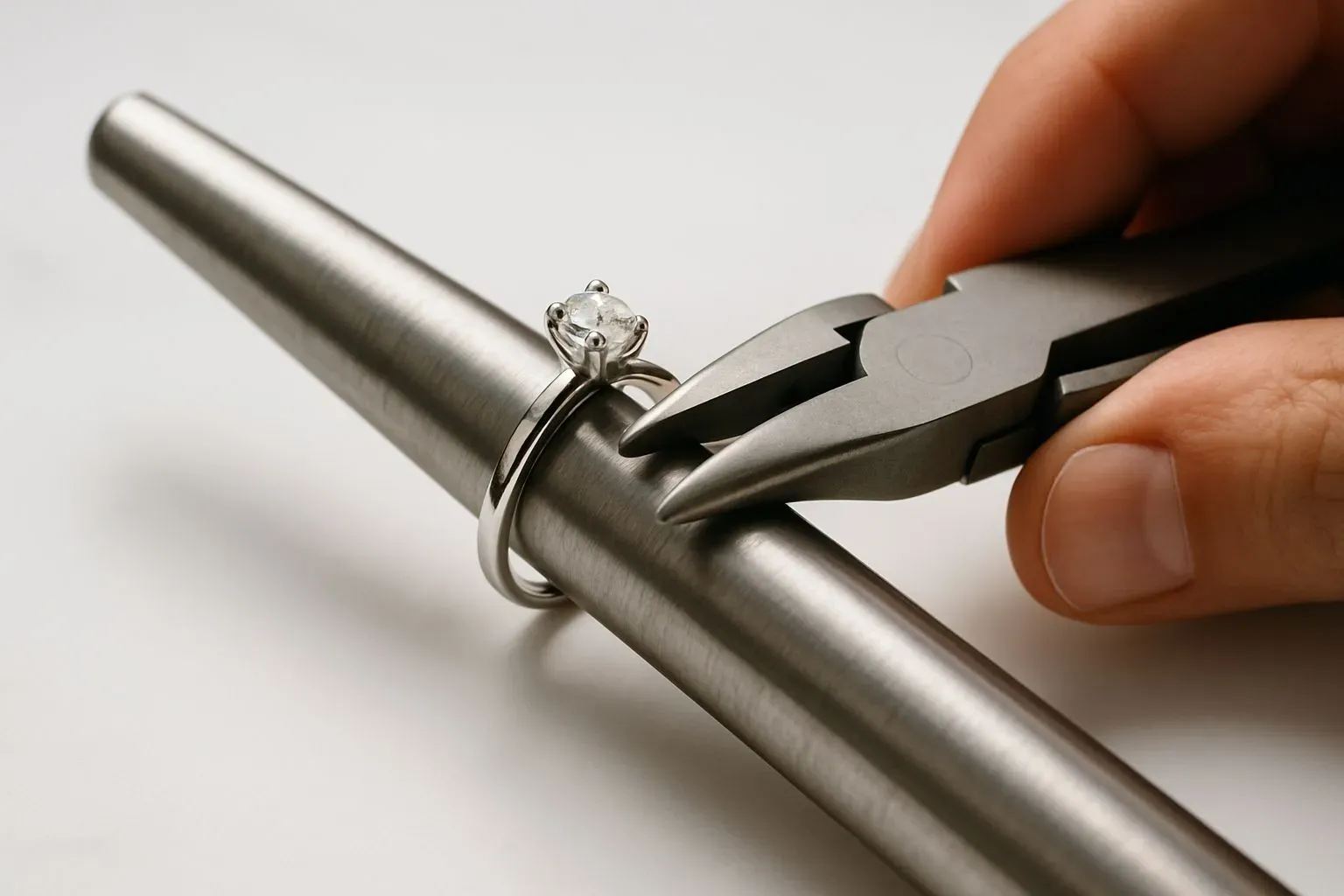 Close up of the custom ring size adjustment process