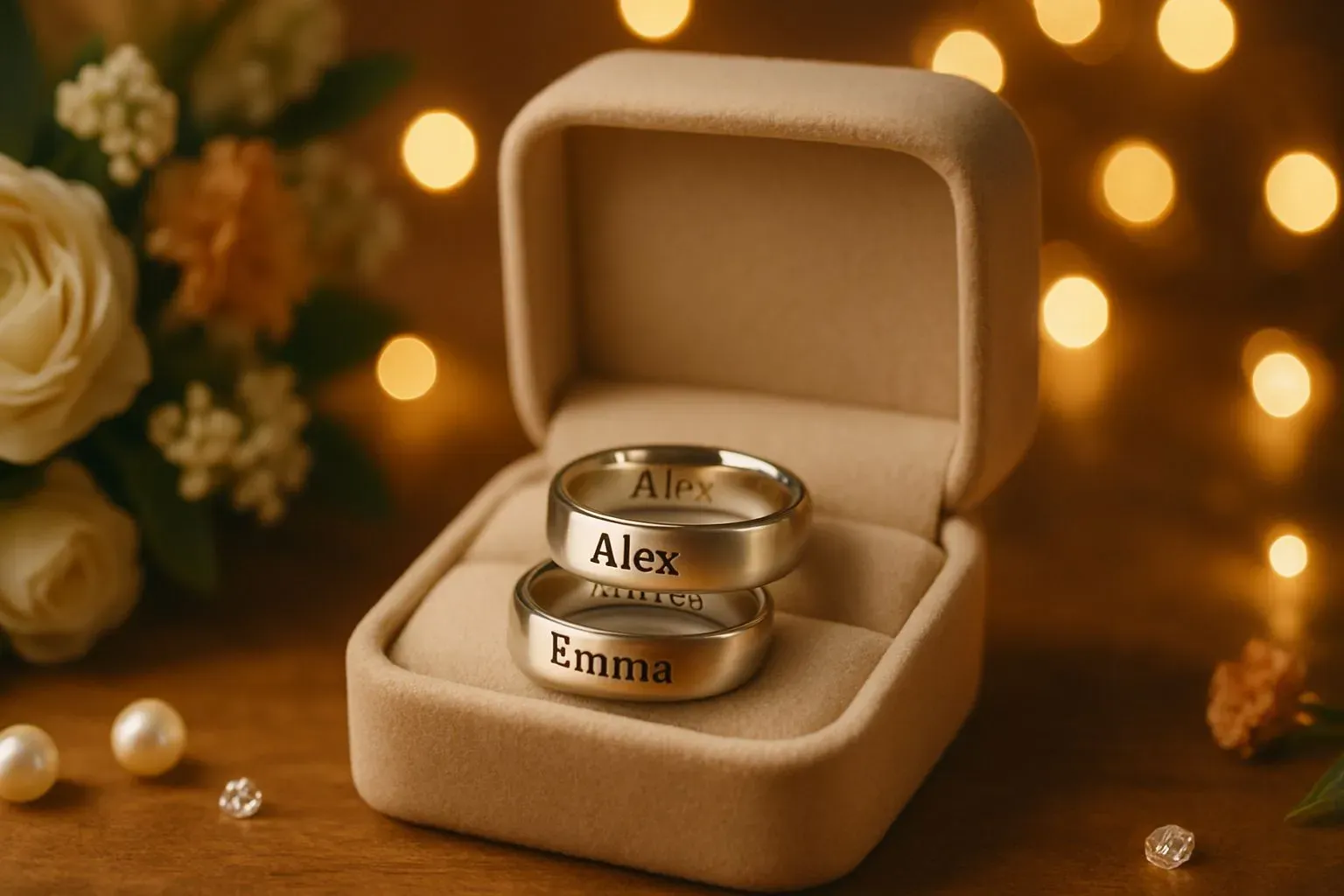 Custom engraving display of couple rings