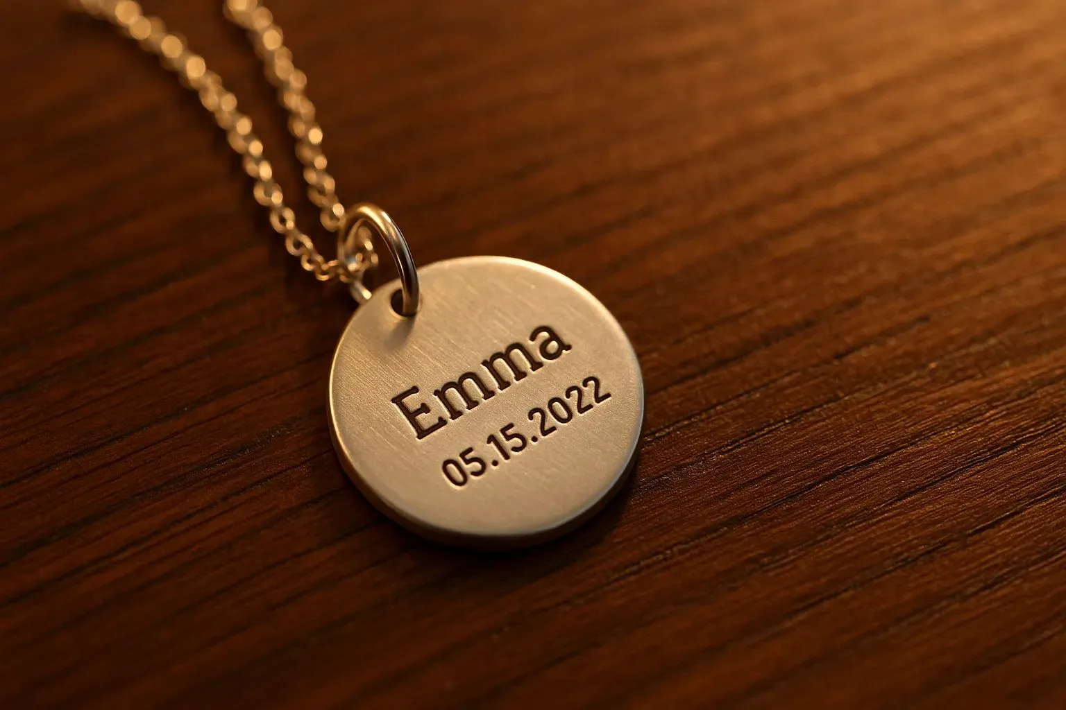 Custom engraving display of silver necklaces