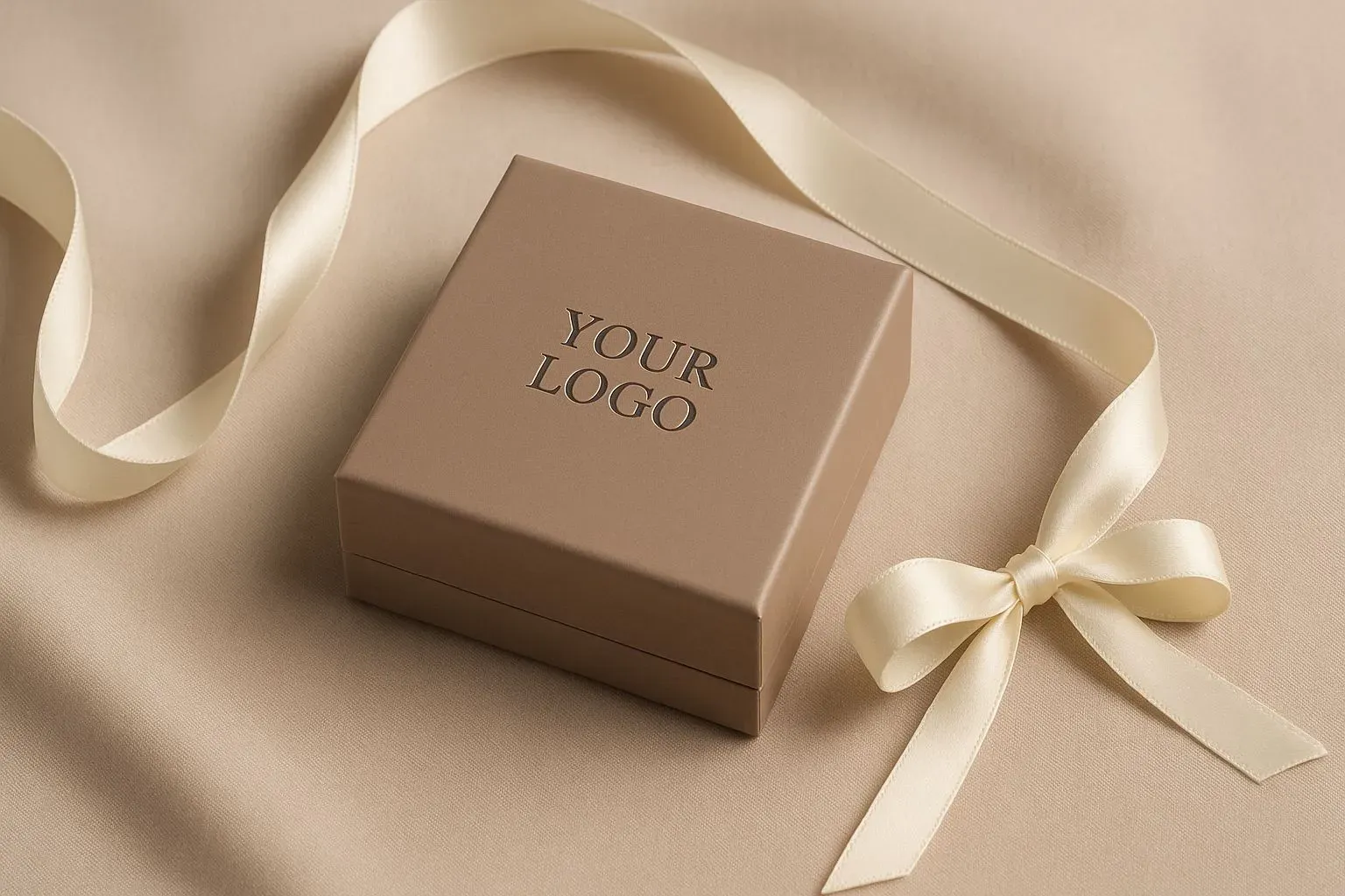 Custom jewelry box with satin ribbon and personalized logo