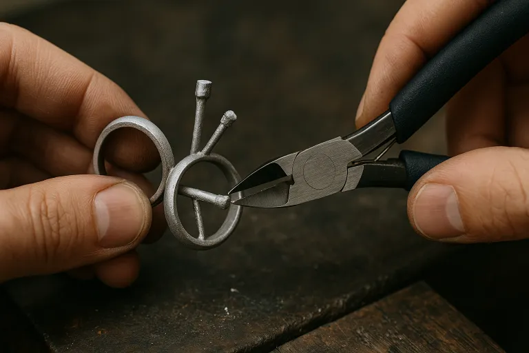 Cutting off excess from cast jewelry