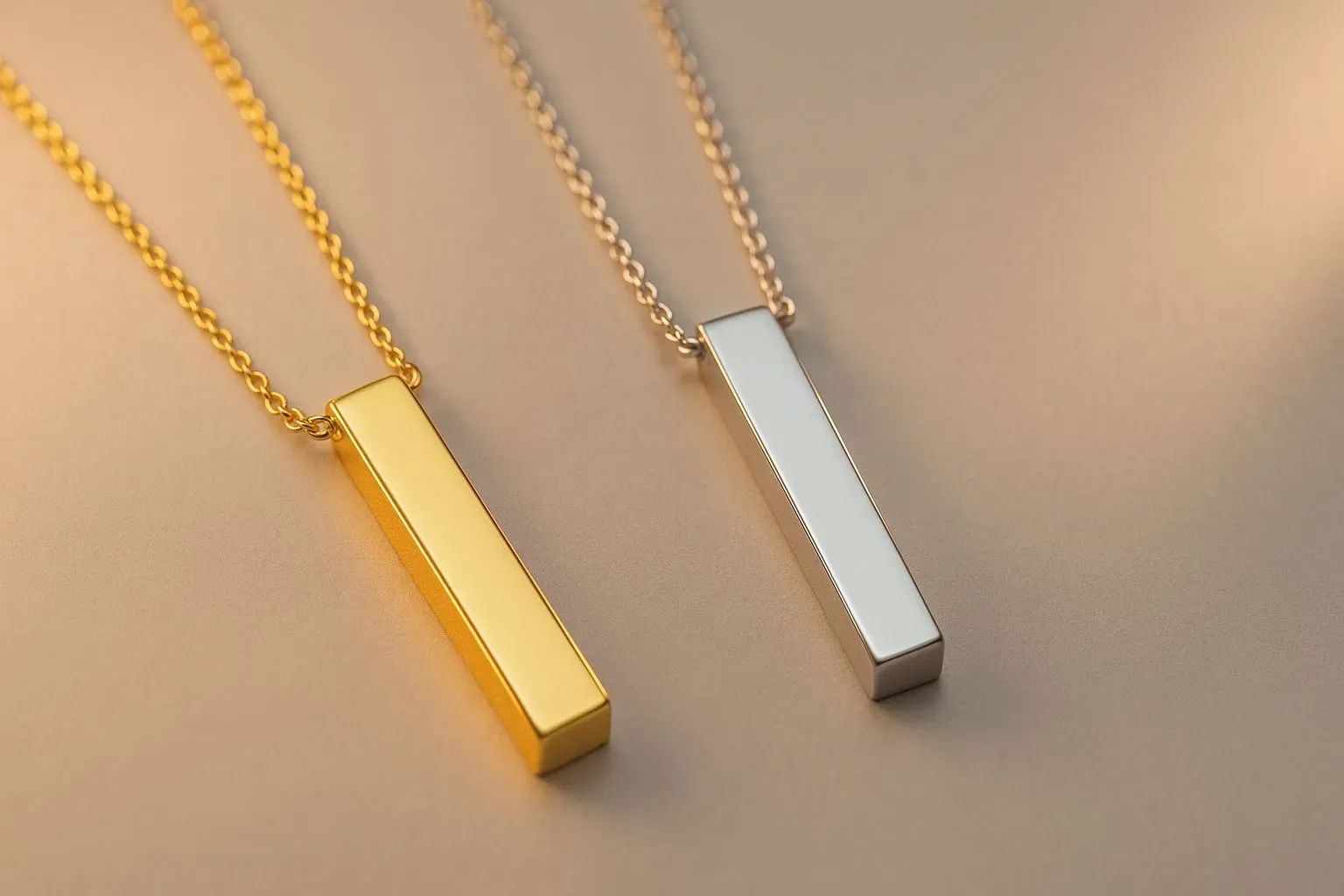 Display of gold and silver plated necklaces