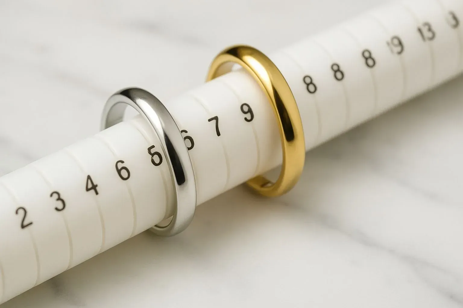 Display of ring size comparison and adjustment details