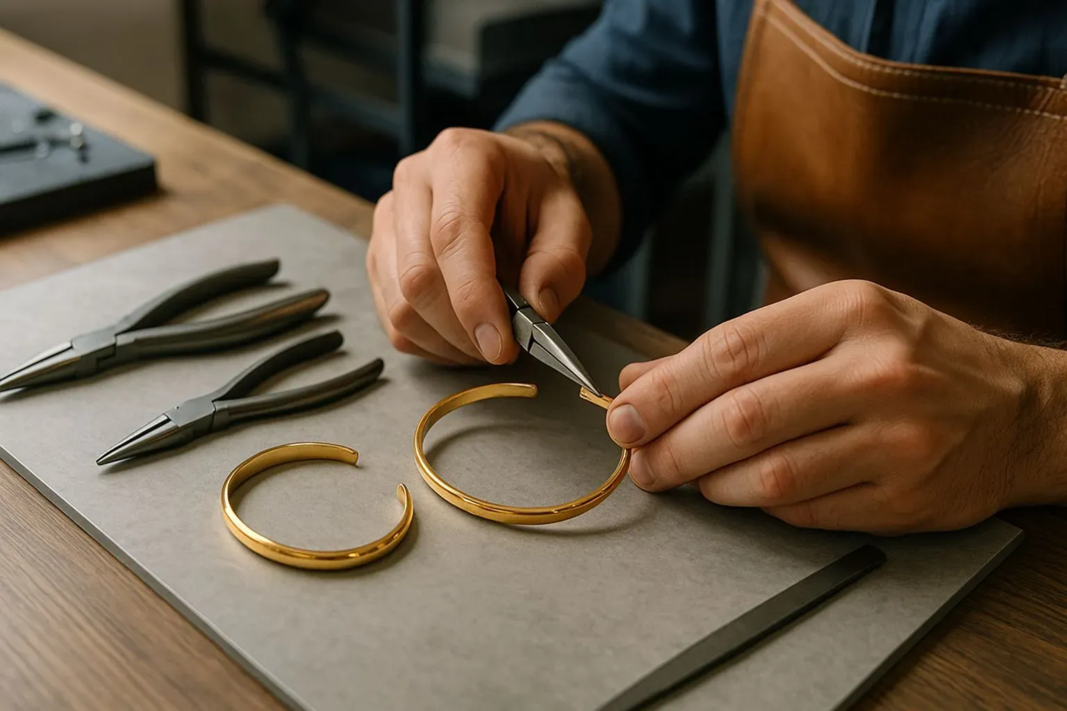 Jewelry artisans manually adjust the size of the bracelets