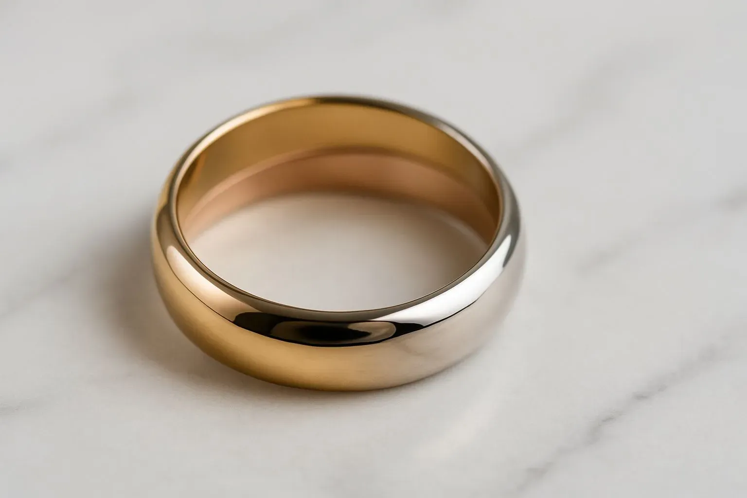 Three metallic color rings are on display