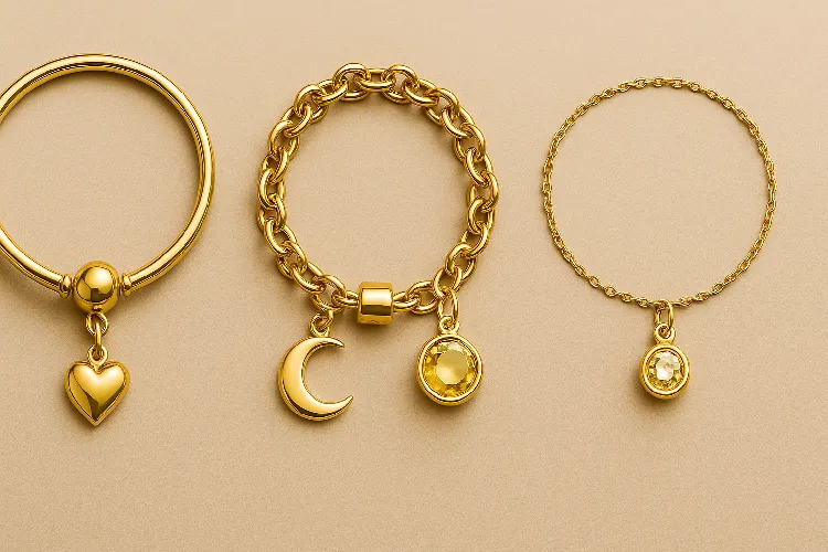 Different charm bracelet bases: classic, chain, and minimalist