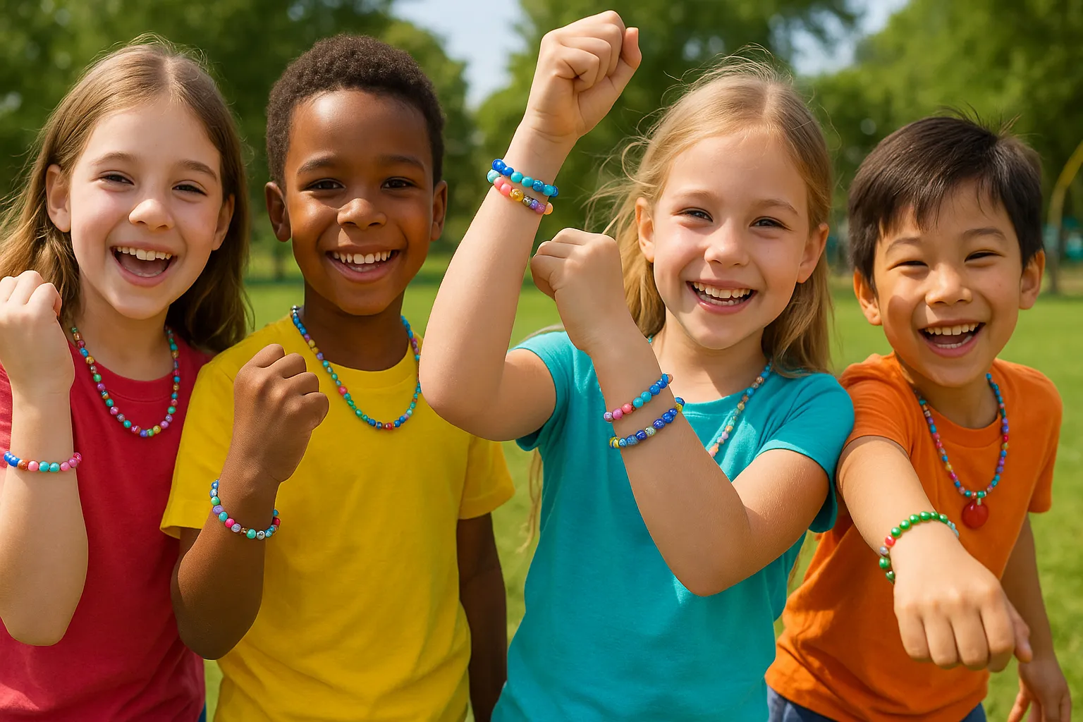 Kids wearing durable, stylish jewelry.