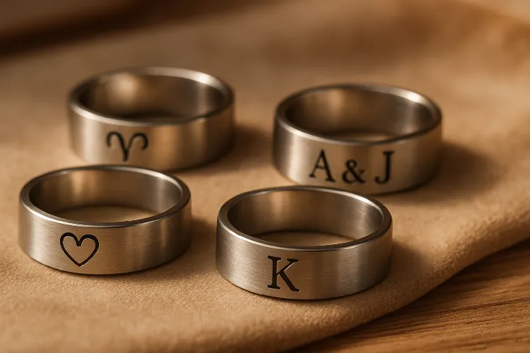 A personalized stainless steel ring with custom engravings