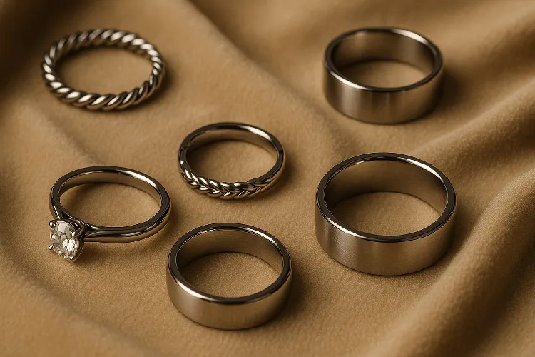 A beautiful display of stainless steel rings with a luxurious look