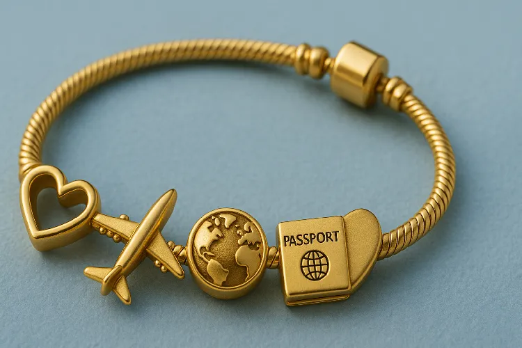 Charm bracelet marking travel and love milestones
