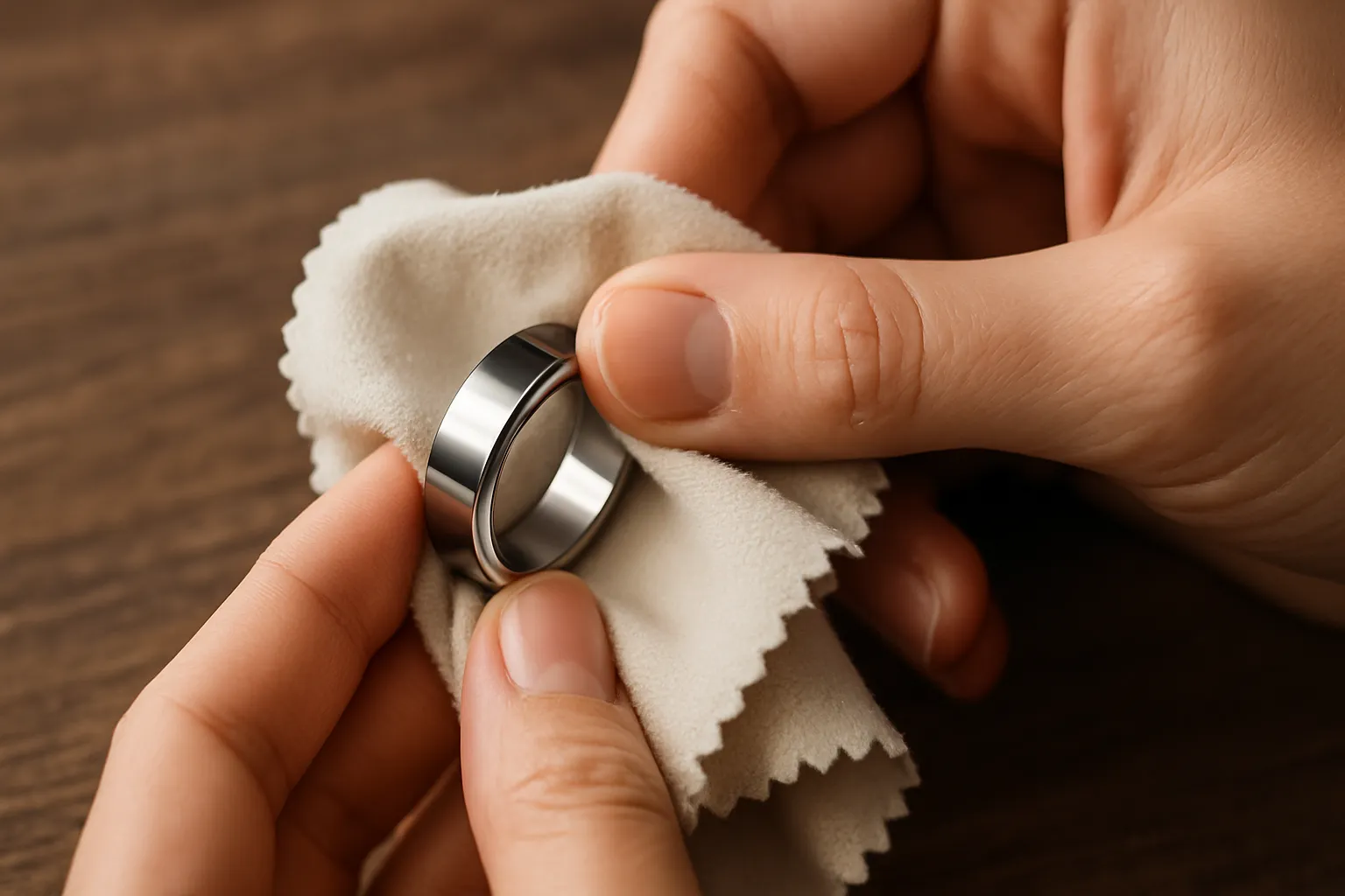 Cleaning a stainless steel ring to maintain its shine and durability