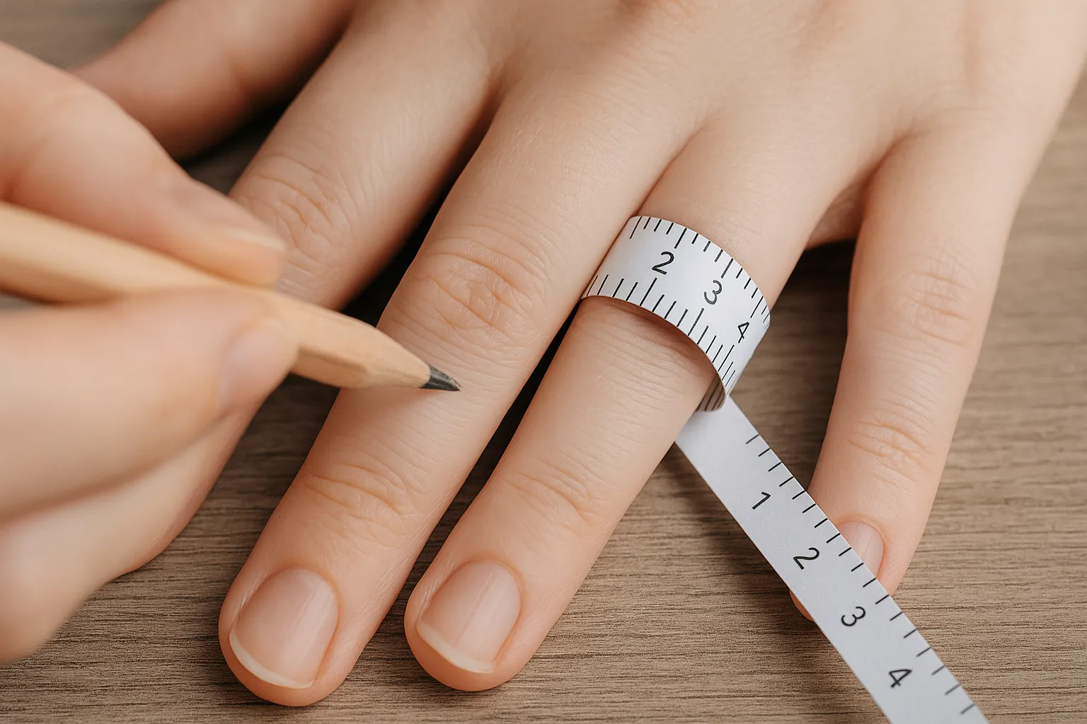 Using a piece of paper to measure ring size at home.