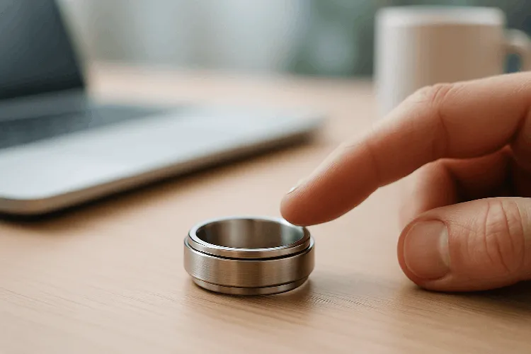 Hand spinning a calming stainless steel ring