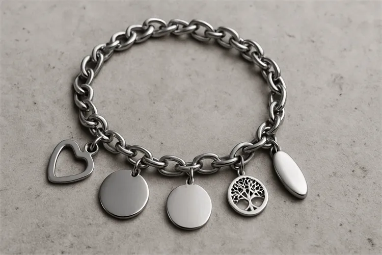 Trendy eco-friendly stainless steel charm bracelet.