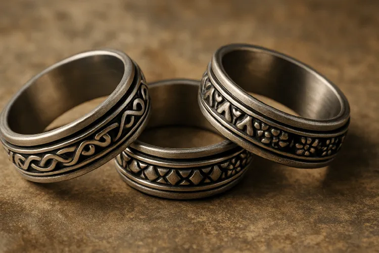 Vintage-inspired stainless steel spinning rings