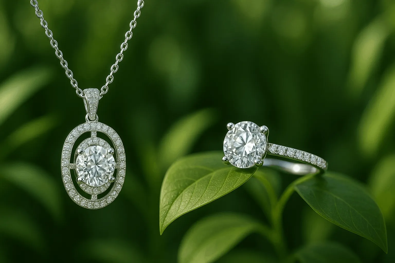 Eco-friendly luxury jewelry with sparkling diamonds