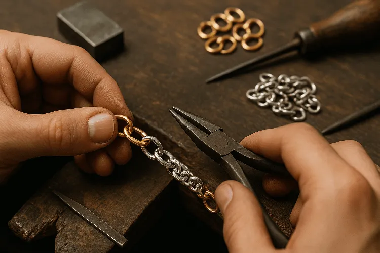 Jeweler working on custom chains.