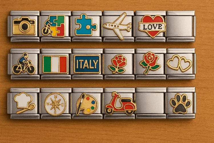 Various Italian charm bracelets with personalized charms
