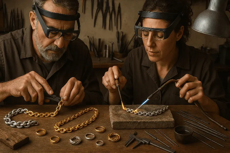 Italian artisans creating custom jewelry.