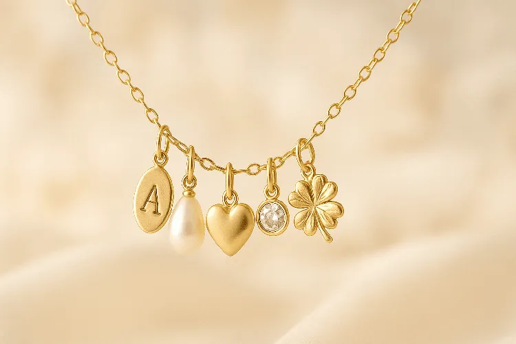 Personalized charm necklace, symbolizing unique style and timeless beauty.