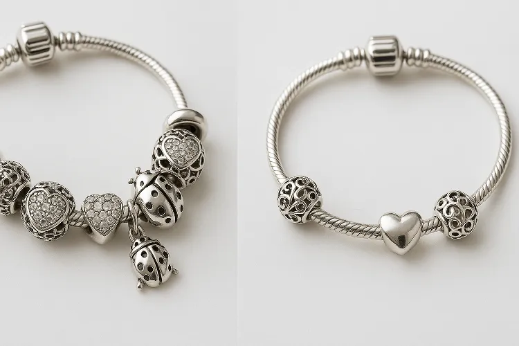 An example of overmatched and balanced jewelry pairings with charm chains.