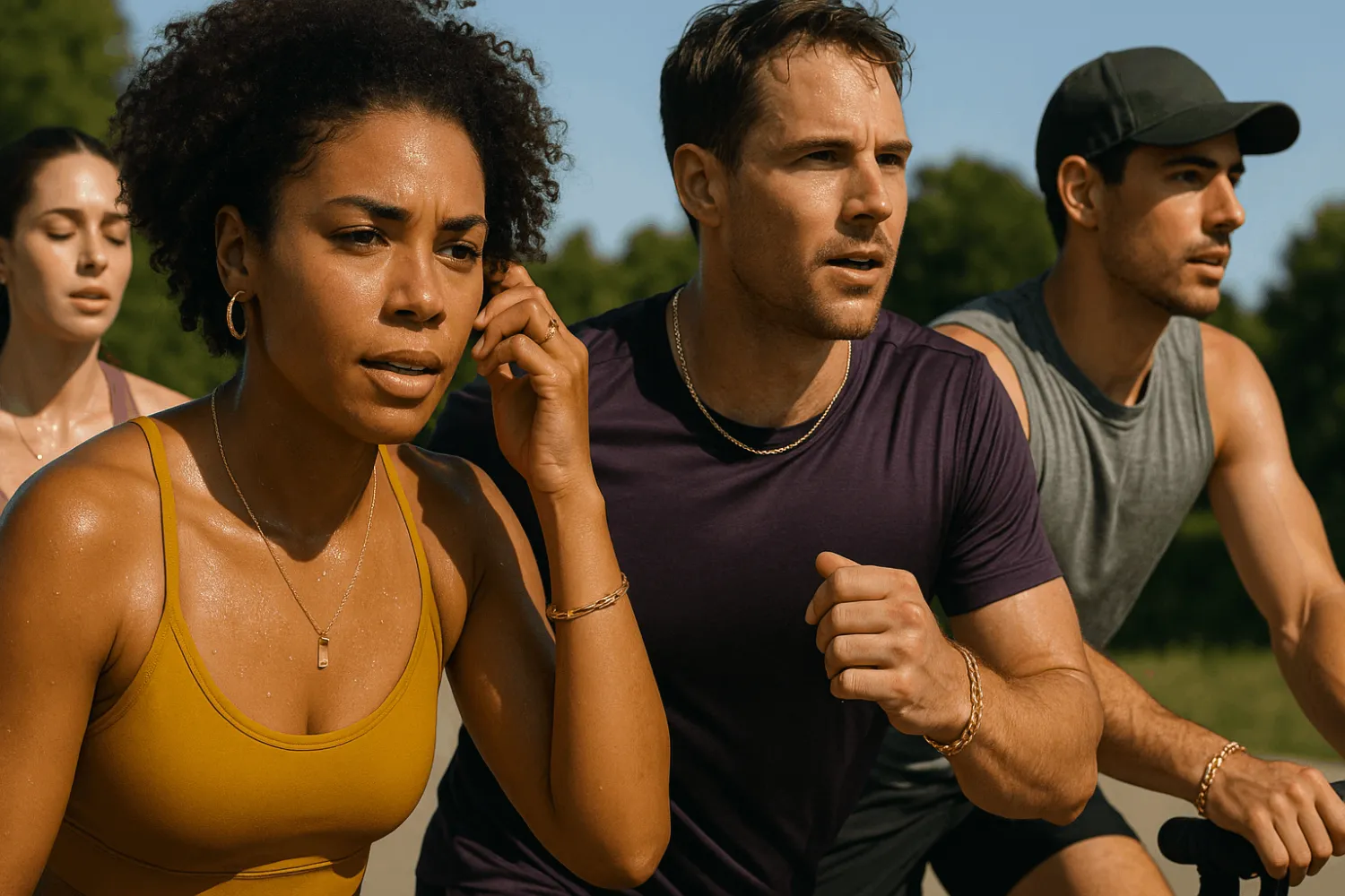 An active individual wearing stainless steel jewelry during a workout, showcasing its durability and sweat resistance