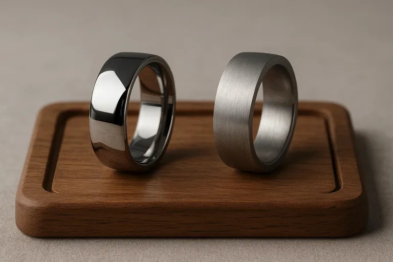 Comparison of polished and brushed titanium rings