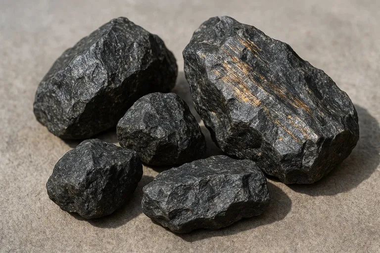 Raw titanium ore rutile and ilmenite mineral rocks close-up