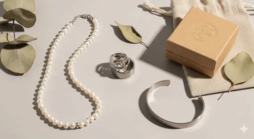 Stainless steel jewelry with eco-friendly sustainable packaging