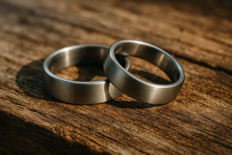 Pair of titanium wedding bands symbolizing durability and love