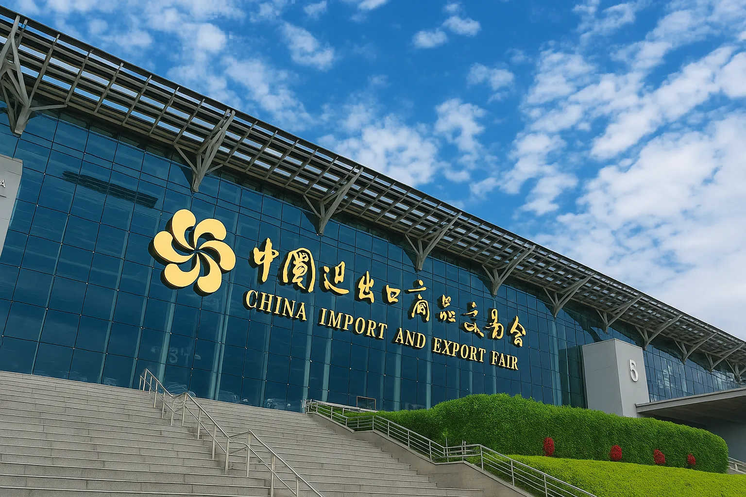Exterior view of the China Import and Export Fair Complex in Guangzhou, also known as the Canton Fair venue