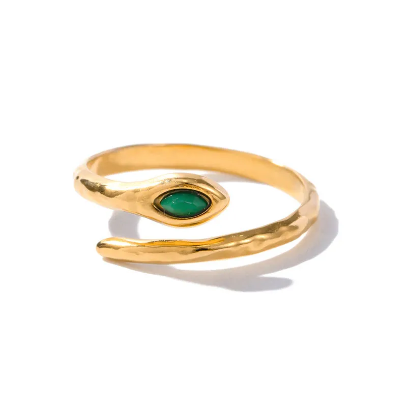 Minimal Gold Open Ring with Green Stone