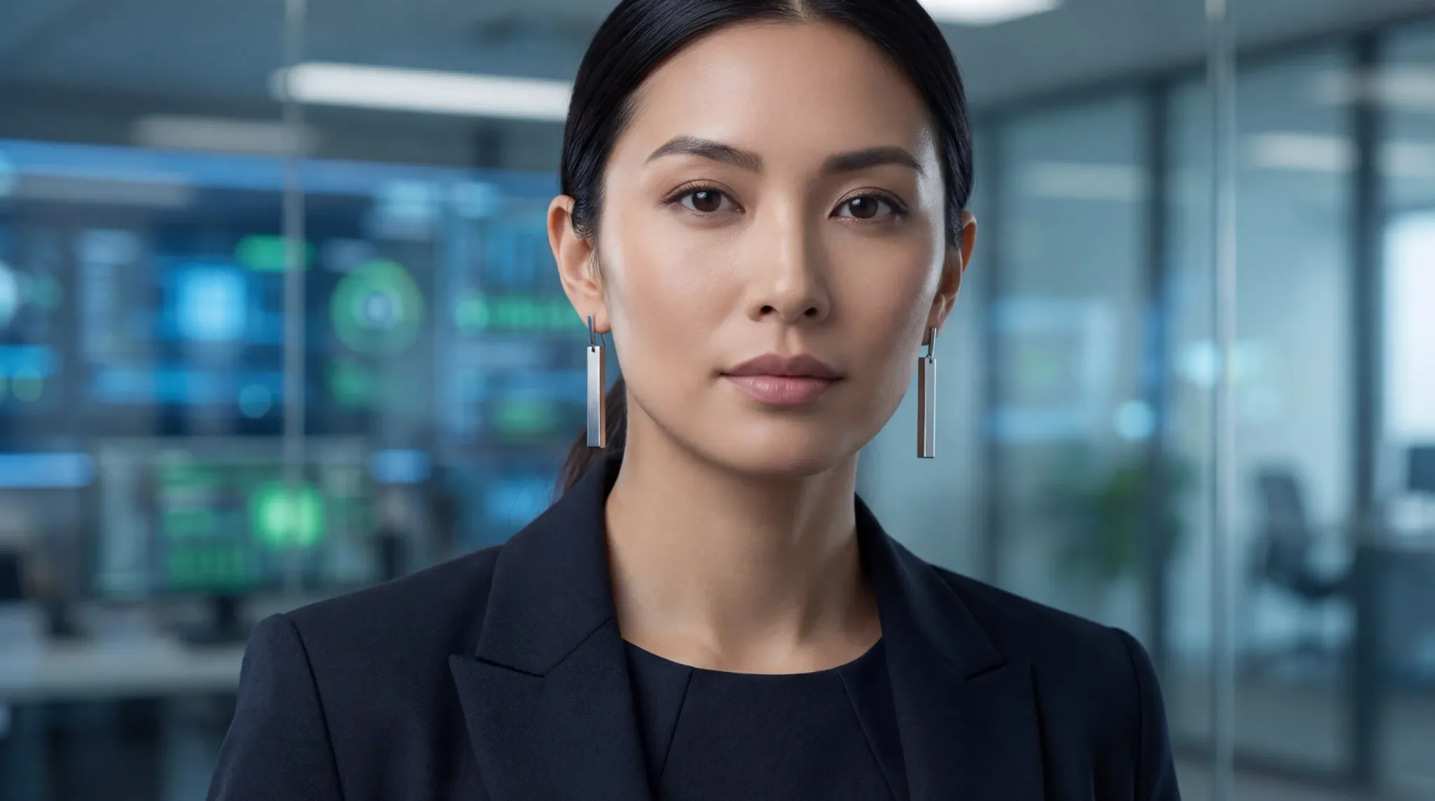 Professional Portrait with Minimalist Stainless Steel Bar Drop Earrings