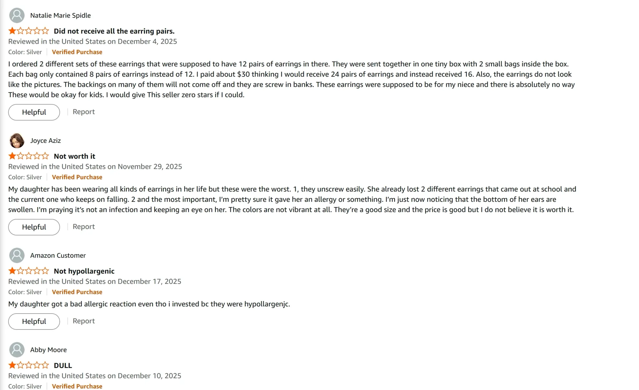 Negative reviews about stainless steel jewelry