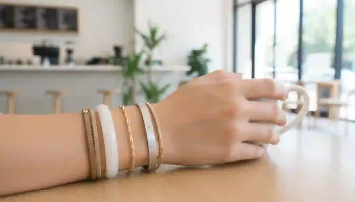 Minimalist 316L stainless steel medical ID bracelet worn in a stack