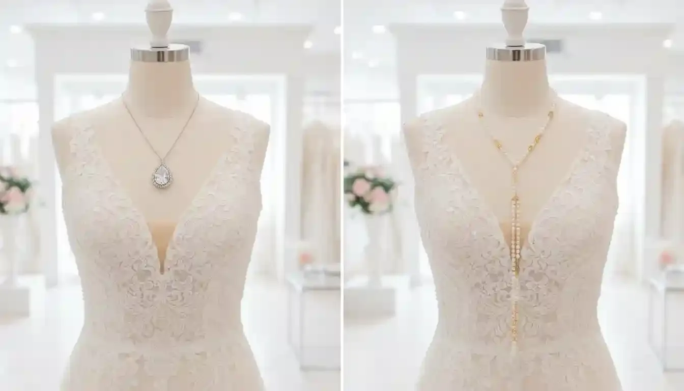 Comparison of a Simple Pendant vs. a Y-Necklace on a V-Neck Mannequin