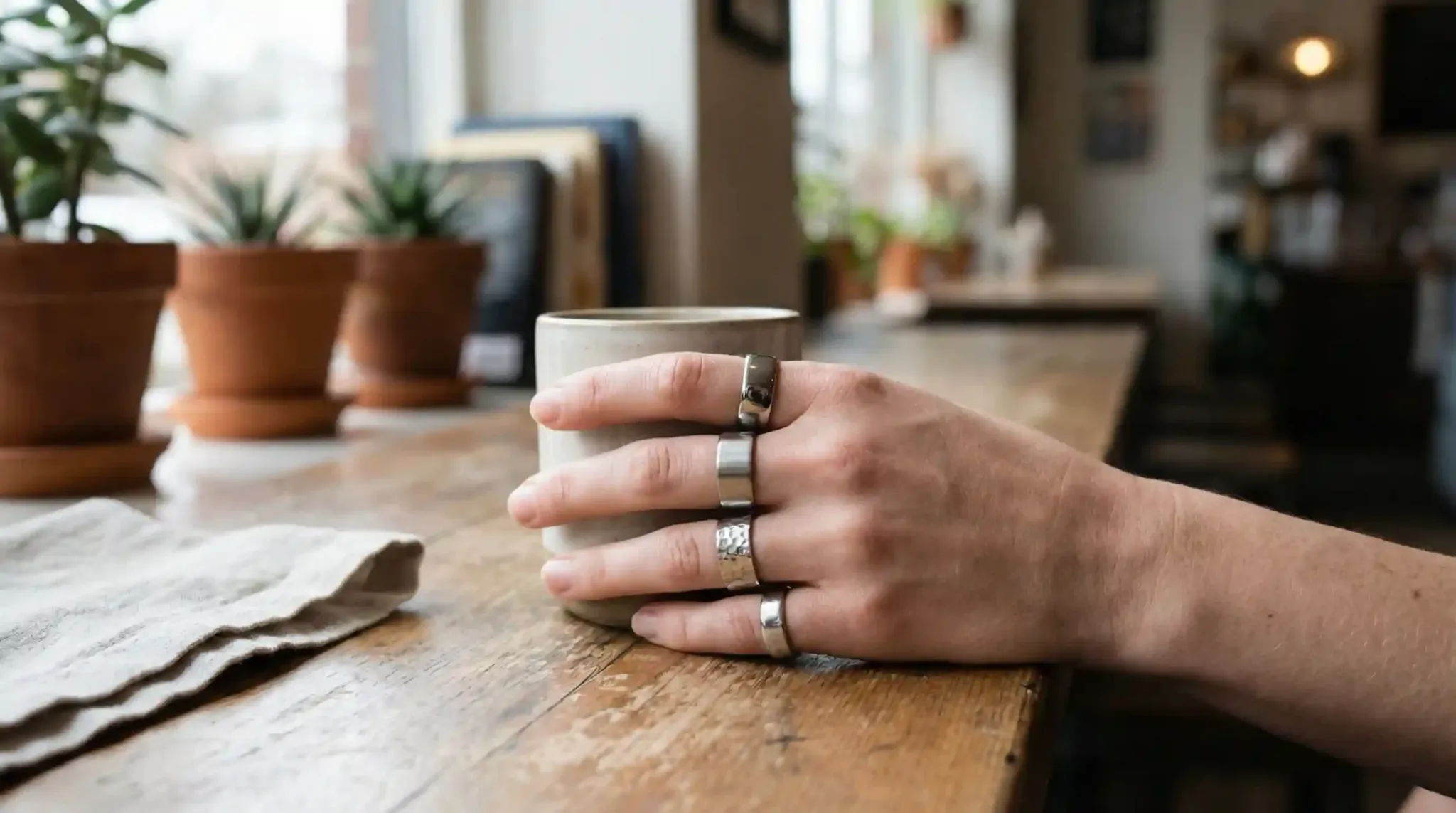Woman wearing stainless steel rings