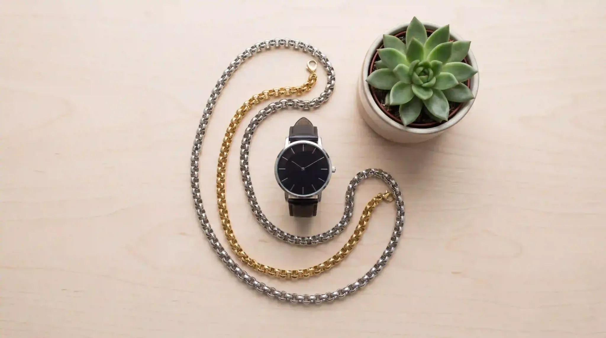 fashion flatlay jewelry watch succulent index 44096x2286