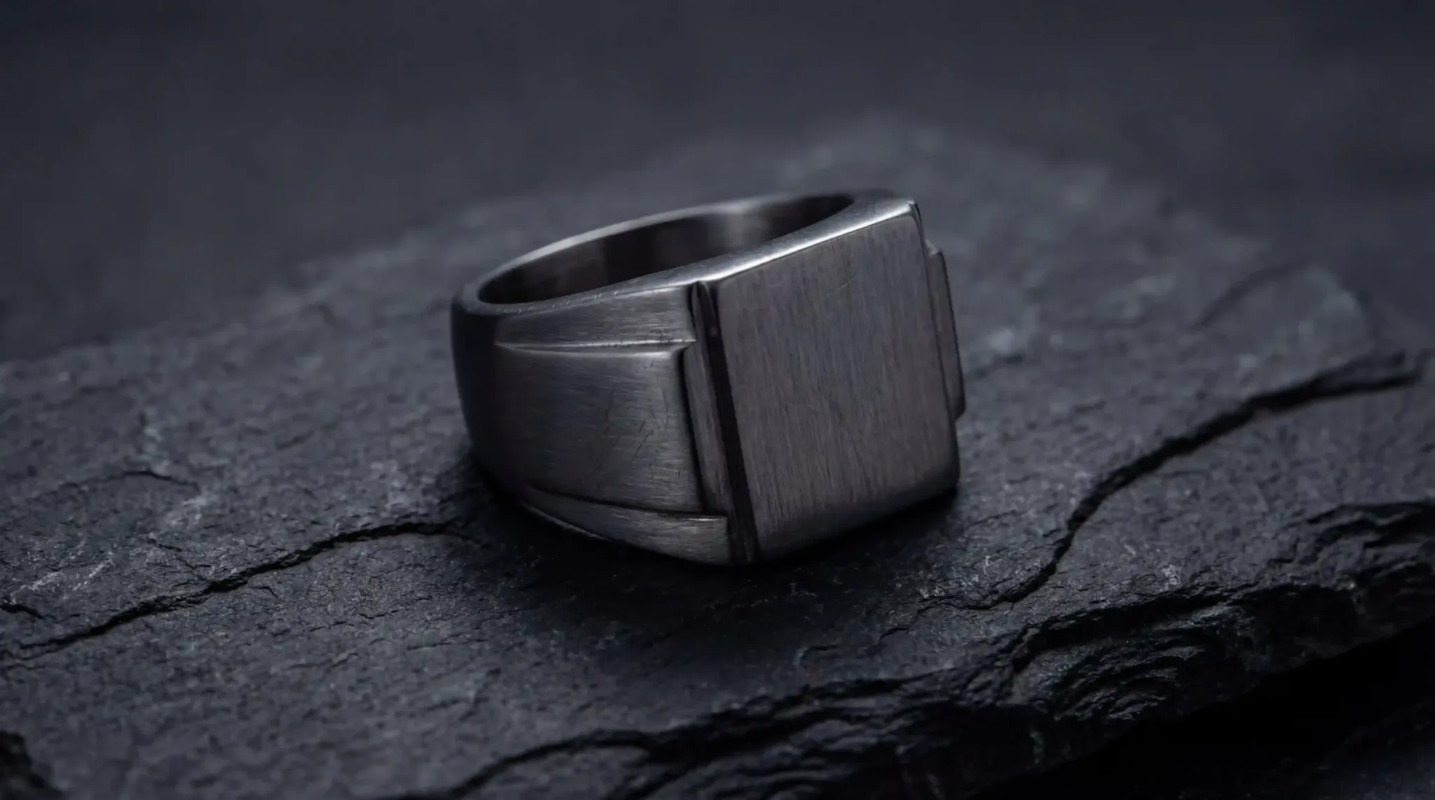 Modern industrial brushed steel ring