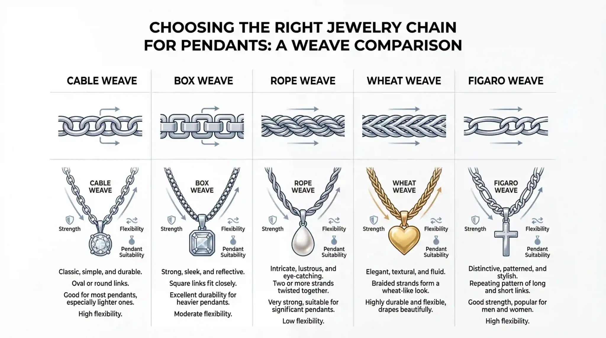 jewelry chain weaves pendant infographic index 04096x2286
