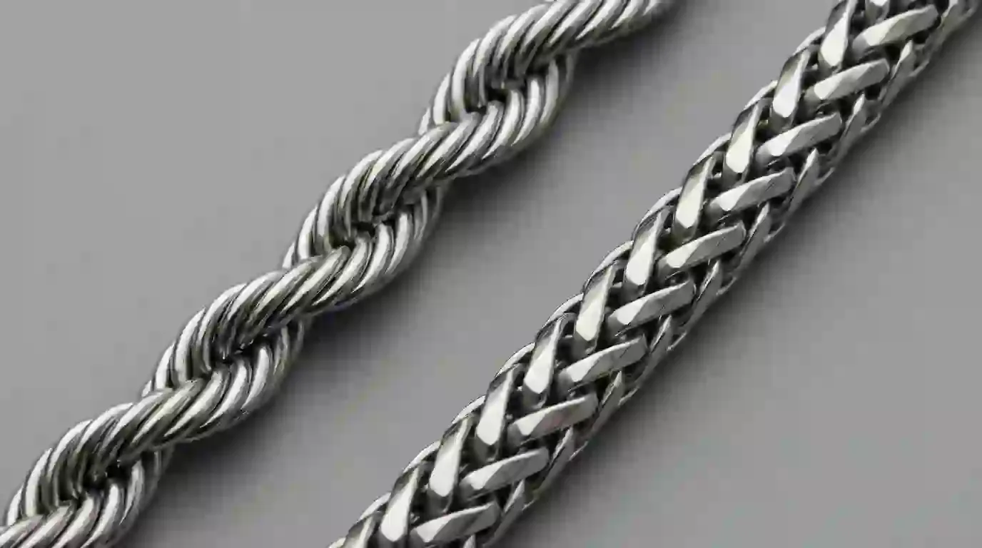 Macro view: Rope chain vs Wheat (Spiga) chain textures