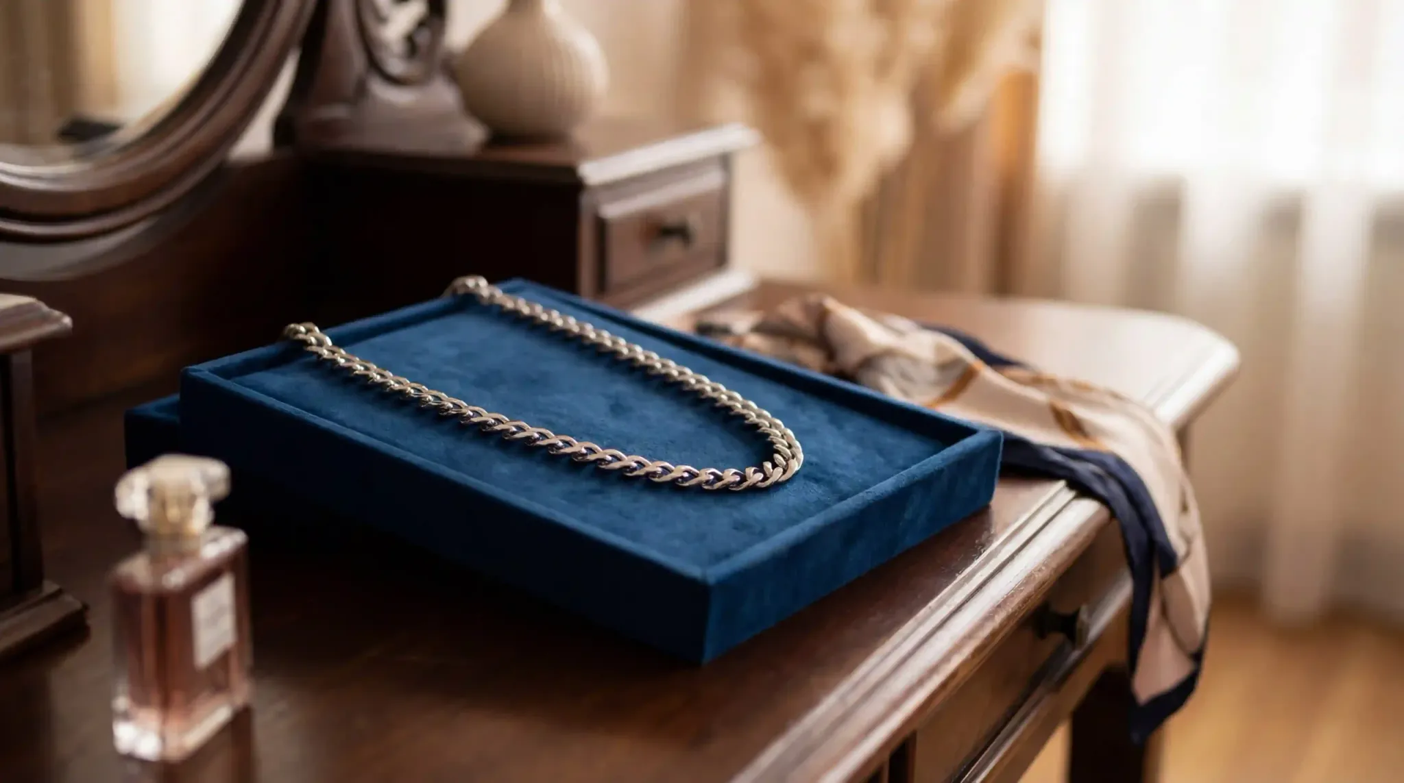 polished steel necklace lifestyle