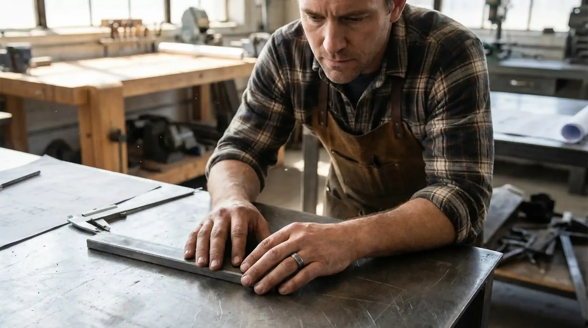 Professional craftsman working with his hands while wearing a durable tungsten ring