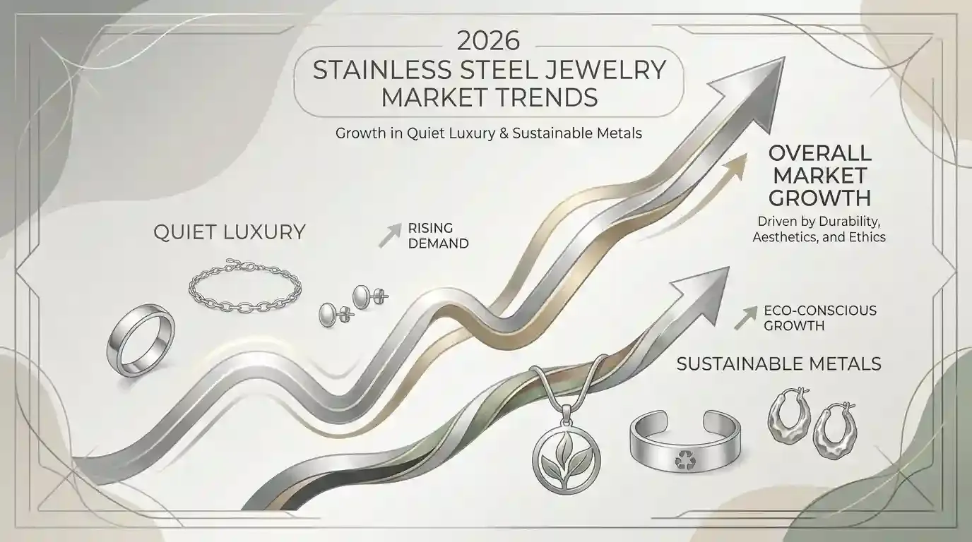 An infographic depicting 2026 market trends showing the rise of stainless steel in the "Quiet Luxury" sector.